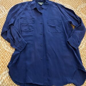 J. McLaughlin Deep Blue Casual Button Down Shirt 100% Silk size L